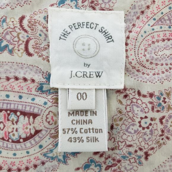 J. Crew The Perfect Shirt Paisley Silk Cotton Size 00 Long Sleeve Button Front - Picture 12 of 13